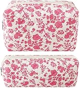 ZLFSRQ 2Pcs Floral Pencil Case Cute Pencil Pouch for Teens Pink Quilted Makeup Bag Small Travel C...