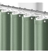 Dynamene 3 in 1 Waffle Shower Curtain Set with PEVA Liner 72x72 Sage Green | 256GSM Heavy Duty Fa...