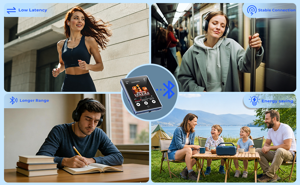 Kids MP3 Player Bluetooth No WiFi Portable Touchscreen HiFi Sound 48H Battery FM Radio for Travel