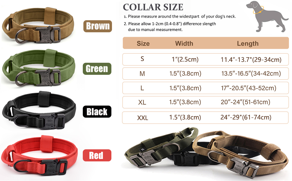 Tactical Dog Collar,Heavy Metal Buckle for Medium and Large Dogs, with Patches and Airtags Case