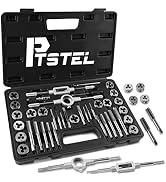 PTSTEL 39 PCS Tap and Die Set, Metric & SAE Essential Threading Tool Kit for Cutting External and...