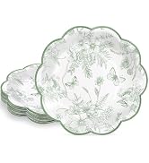 NatNarr 30Pcs Sage Green Floral Paper Plates, 7inch Vintage Dessert Cake Plate Scalloped Sage Gre...