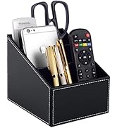 RHCSZ Fashionable PU Leather TV Remote Control Holder with 3 Compartments, Storage Rack, Storage ...