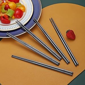 10 Pairs of Stainless Steel Black Chopsticks