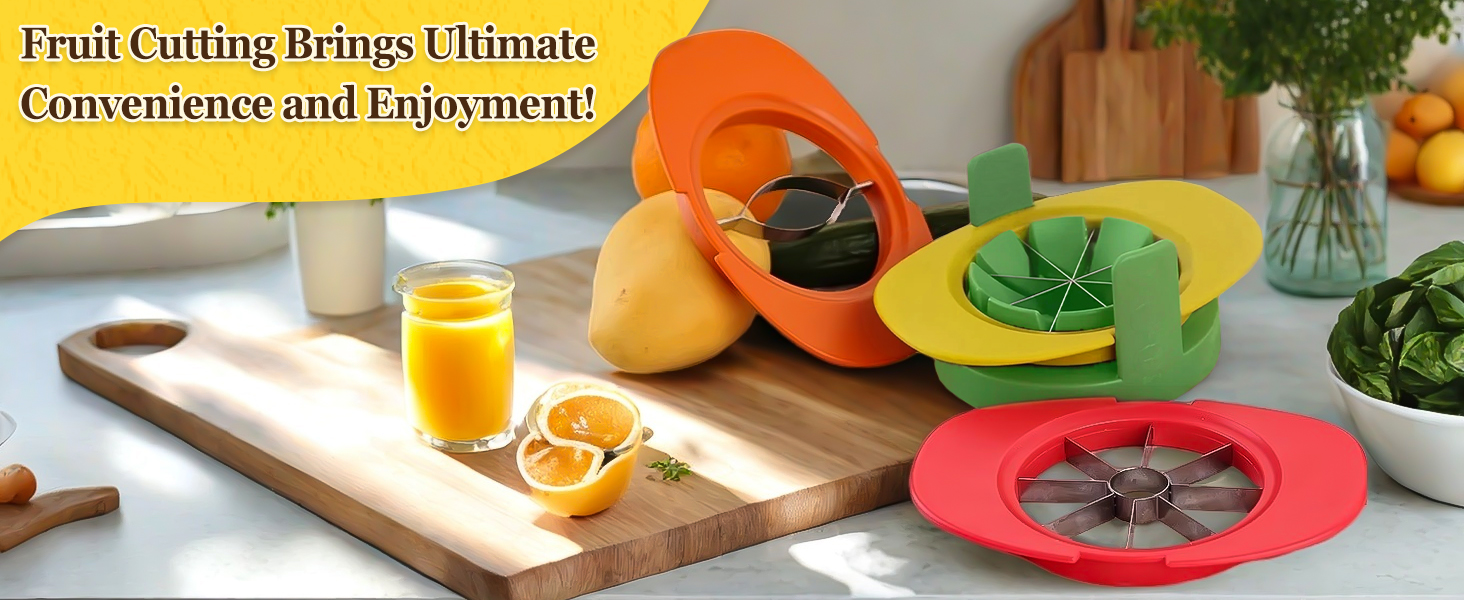 Fruit Cutter Slicer, 4 in 1 Apple Slicer with Vegetable Peeler & Cleaning Brush Mango Cutter
