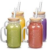 ANOTION Mason Jars Tumbler with Handle - Glass Cups with Lids and Straws Drinking Glasses Coffee ...