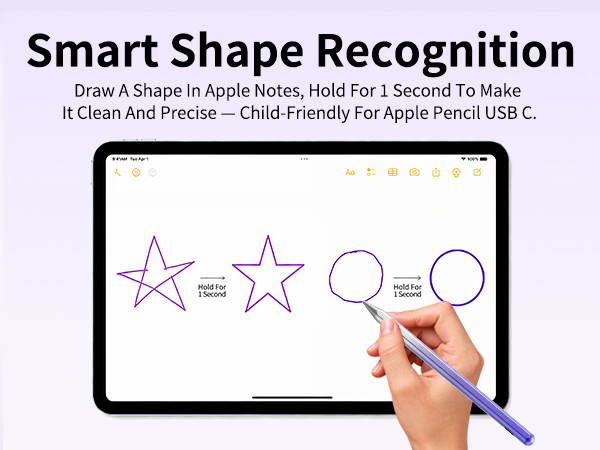 Hold 1s for shapes—Alternative to iPad Pro Pencil, iPad A16 Pen, Pencil for iPad A16, Apple Pen Pro.
