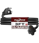 PALARINE 3ft Black Extension Cord Waterproof, UL Listed, 10/3 SJTW Heavy Duty 3 Prong, 10 Gauge 1...