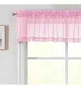 Welvetblk Pink Valances for Windows, Pink Sheer Curtains 14 Inch Length 2 Pack Kitchen Curtain, M...