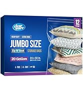 12 Count - Large Plastic Bags With Zipper Top, 20 Gallon Size 24" x 32", Extra Large Storage Bags...