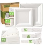 Gezond Compostable Paper Plates Set 300pcs Disposable Sugarcane Plates 10 Inch Eco-friendly White...