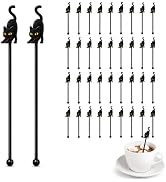 36 Black Cat Cocktail Stirrers, 7.1-Inch Halloween Swizzle Sticks | Double-Sided Black Cat Design...
