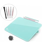Aqua Blue Mini Desktop Pure Glass Whiteboard, Small Slope Slick Desk Whiteboard Glass, Desk White...