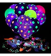 90 Pcs UV Neon Balloons,Neon Polka Dot Glow Party Balloons UV Black Light Balloons Glow in the da...