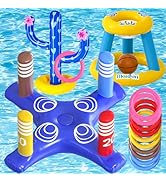 Max Fun Pool Toys Games Set for Kids Pool Basketball Hoop, Inflatable Cross Ring Toss, Floating F...