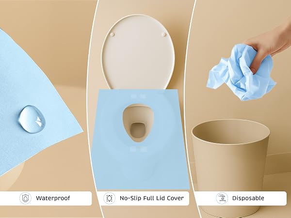 no-slip waterproof toilet cover, lid protection, disposable restroom cover, soft surface