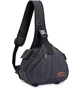 S-ZONE Canvas Camera Sling Bag DSLR Lens Anti-theft Backpack Shoulder Crossbody Case with Tripod ...