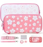 Tscope Cute Carrying Case for Nintendo Switch Lite, Pink Sakura Portable Hard Shell Girls Travel ...