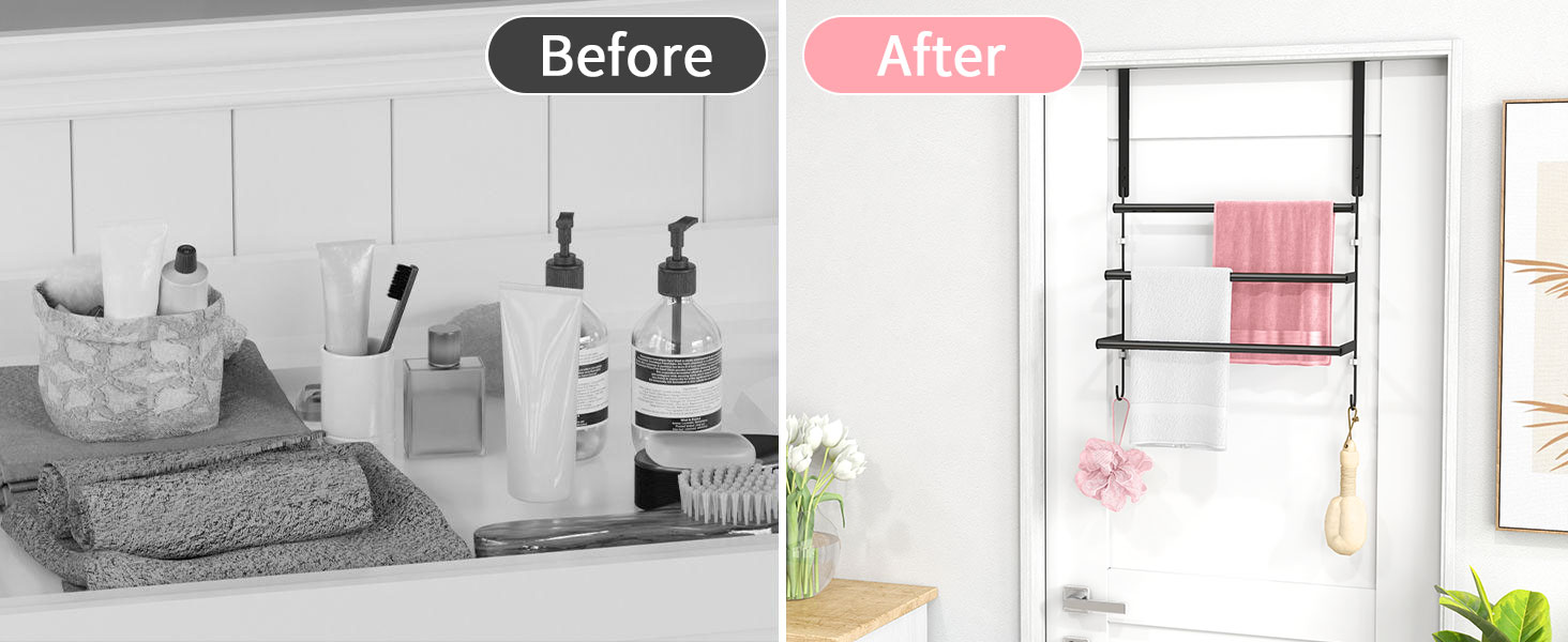 Over The Door Towel Rack, Towel Rack with Hooks for Door Hanging,Door Towel Hanger,