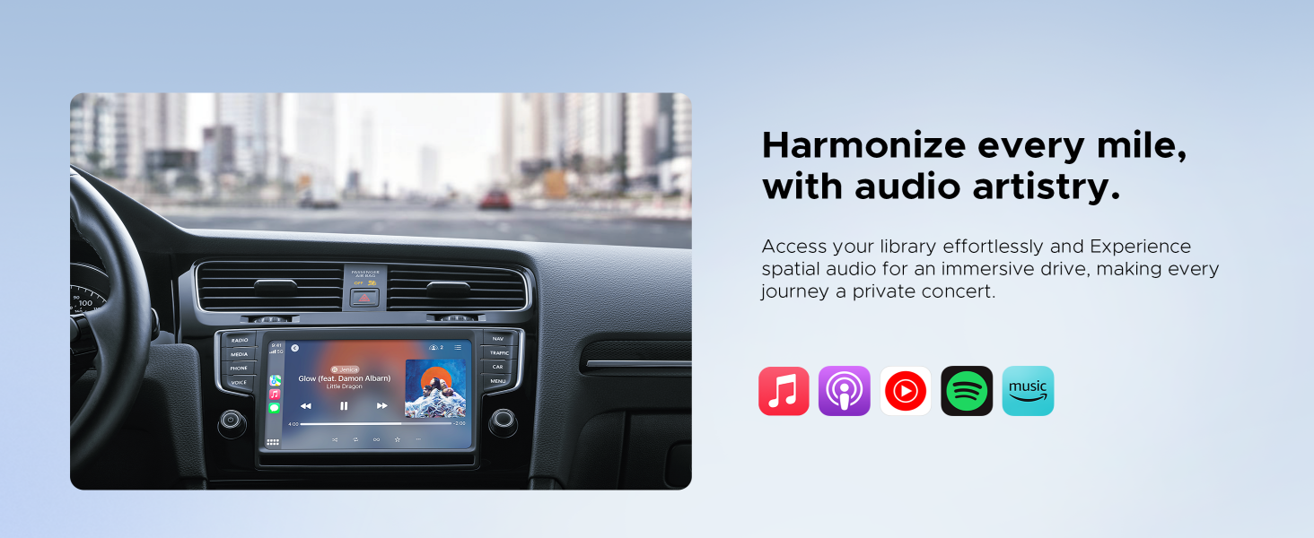 carplay wireless adapter; apple music; youtube music;spotify; amazom music; apple car play adapter