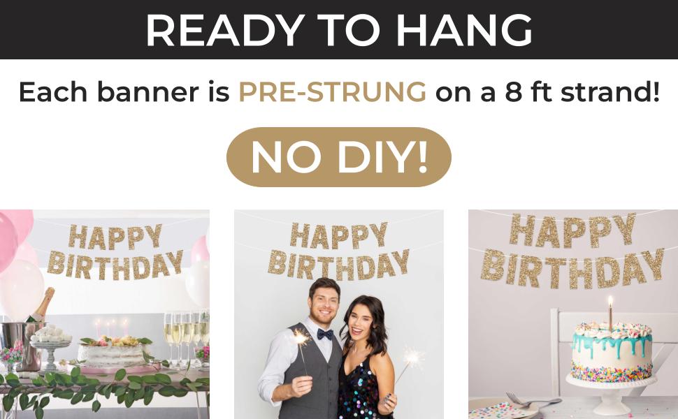 happy birthday banner gold