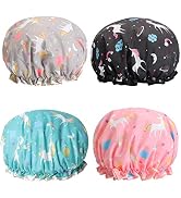 Unicorn Shower Caps, Double Layers Bath Hat for Women to Cover Long and Thick Hair, Reusable Wate...