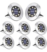 LYHOPE Solar Ground Lights Outdoor, 8 Pack 8 LED Solar Disk Lights Waterproof Garden In-ground Pa...