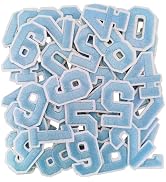 50 Pcs Iron on Numbers Patches for Tote Bags Hats Clothing Light Blue | Embroidered Numbers Patch...