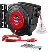 WILAWELS Retractable Extension Cord Reel, 45 FT Heavy Duty Power Cord, 12AWG/3C SJTOW, 3 Grounded...
