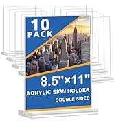 Acrylic Sign Holder 8.5 x 11 Inch 10 Pack, Double Sided Sign Stand for Menu Flyer Display, T Shap...
