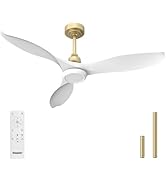 Ensenior Ceiling Fan with Light White and Gold, 52 Inch Ceiling Fans with Lights and Remote, Quie...
