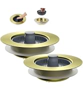Hibbent 2 Pack Upgraded 3 in 1 Kitchen Sink Drain Strainer and Stopper Combo, Stainless Steel Met...