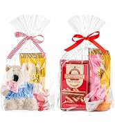 Ohuimrt 100 Pack 8 x 11 x 3 Inch Bottom Gusset Cellophane Bags, Clear Treat Bags Plastic Goodie G...