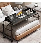 BYMECOST Laptop Desk for Bed, Adjustable Height & Length Laptop Bed Table,Overbed Table with Whee...