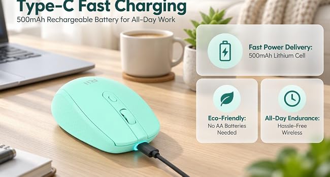 2 Rii RM213 Rechargeable Wireless Mouse, Bluetooth 5.1 + 2.4G Dual Mode 65g Travel Mouse for Laptop