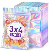50 Pack Holographic Mylar Bags, 3'' x 4'' Packaging Bags for Small Business, Resealable Smell Pro...