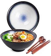 HOKELER Ceramic Japanese Ramen Bowl Set, 2 Sets Asian Pho Udon Soup Noodle Bowls with Spoons and ...