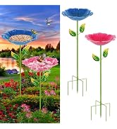 Retyion 2 Pack Bird Bath for Outside, Outdoors Garden Decor Flower Birdbath | Colorful Metal Bird...