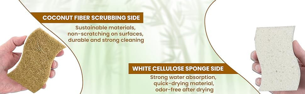 Coconut Fiber Crubbing Side, White Cellulose Sponge Side