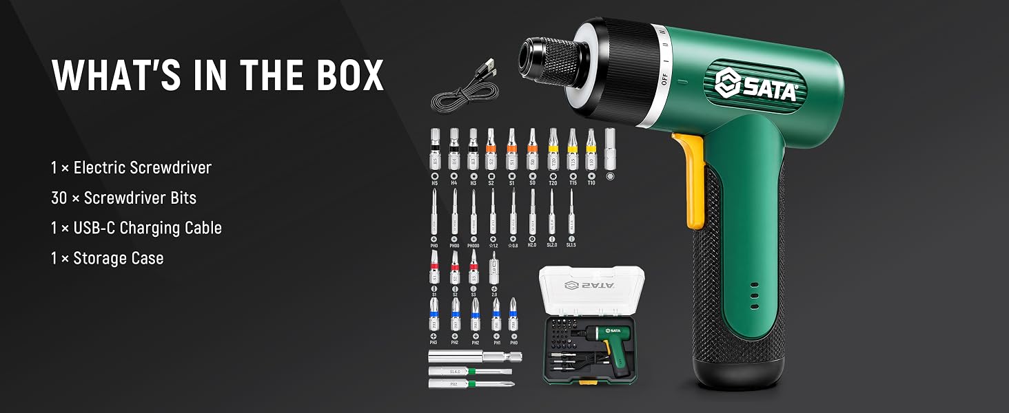 Electric screwdriver kit with USB-C charging cable and driver bits