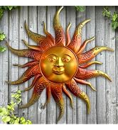 Metal Sun Wall Art Decor-17.3 inches Rustic Retro Metal Sun Hanging Decoration for Indoor Outdoor...