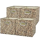 ANMINY 4PCS Storage Cubes Leopard Cheetah Print Velvet Fabric Storage Bins for Shelves, Collapsib...