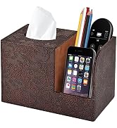 PU Leather Tissue Box Cover Square Tissue Holder Tissues Box Organizer with 2 Compartment,Remote ...
