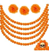 5 Pcs 5ft Marigold Garland for Decoration - Artificial Marigold Flowers for Diwali Party, Dia De ...