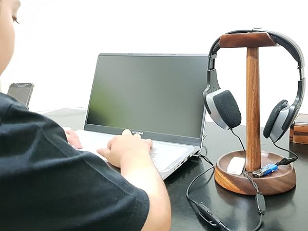 Soporte de auriculares wood headset accessory stand holder desk organizer storage tray hanger desk
