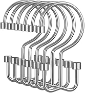 Amazer Chrome Shower Curtain Hooks, 12PCS Minimalist Simple Double Shower Curtain Rings, Rust-Res...