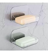 FEPTUASE Acrylic Soap Dish, 2 Pcs Clear Self Draining Soap Holder, No Drilling, No Tool, Universa...