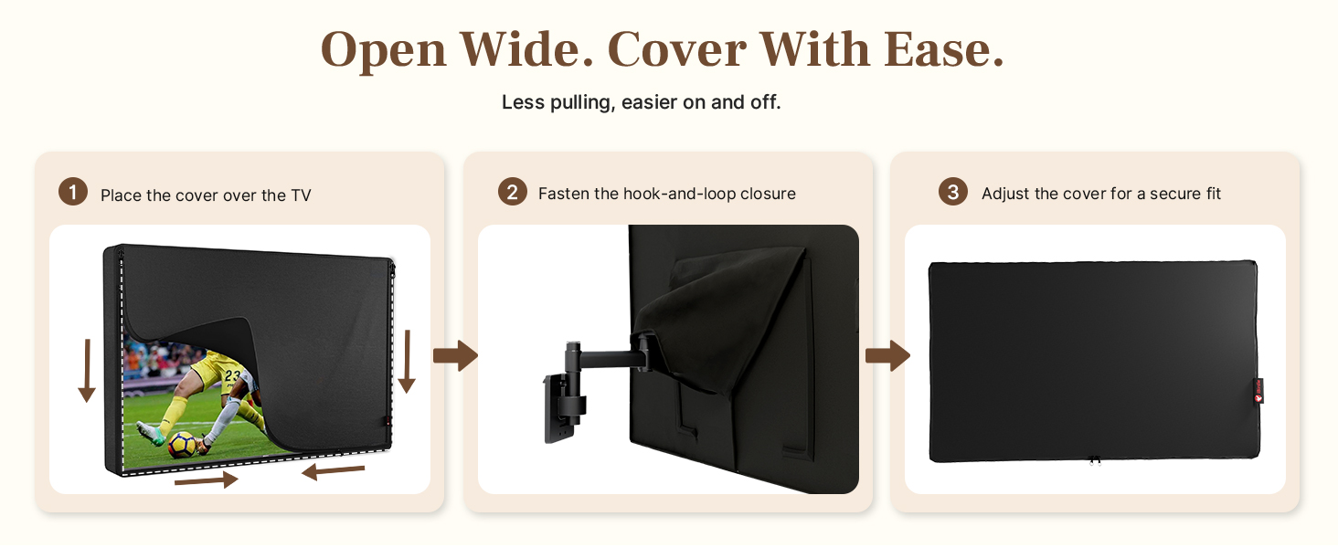 Place Cover, Fasten Hook-and-Loop Closure, Adjust for Secure Fit