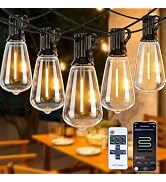 LumBelle Smart Outdoor String Lights, 100FT ST38 LED Patio Lights with Timer Remote APP Control, ...