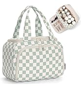 Narwey Checkered Travel Toiletry Bag for Women Large Makeup Bag, Wide-open Cosmetic Make Up Organ...